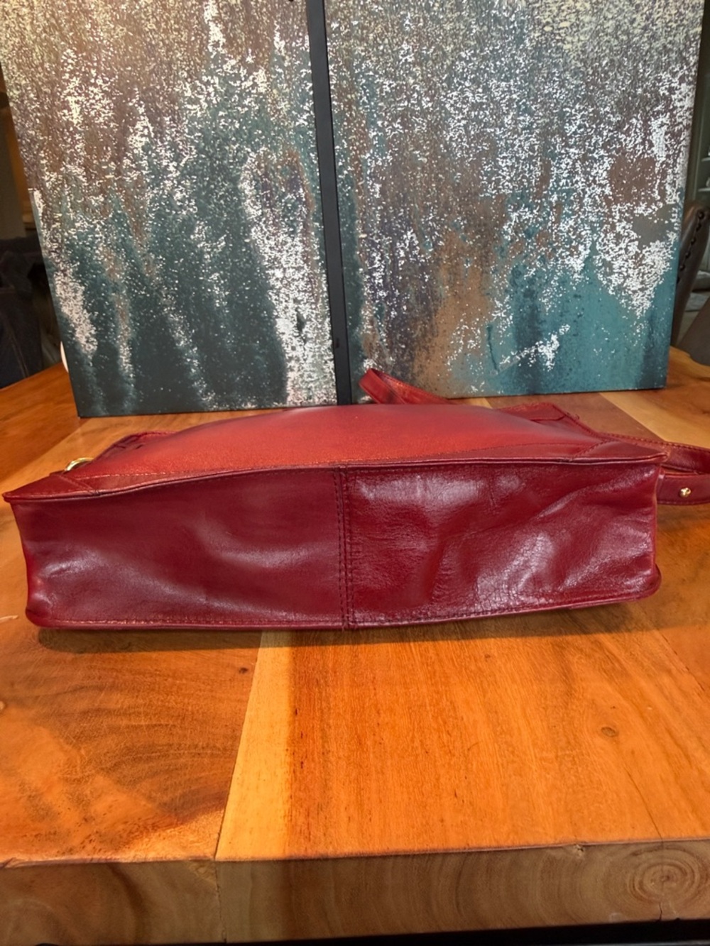 Dansk Vintage 1990s Minimalist Leather Crossbody Bag Burgundy (GUC) - Picture 10 of 16